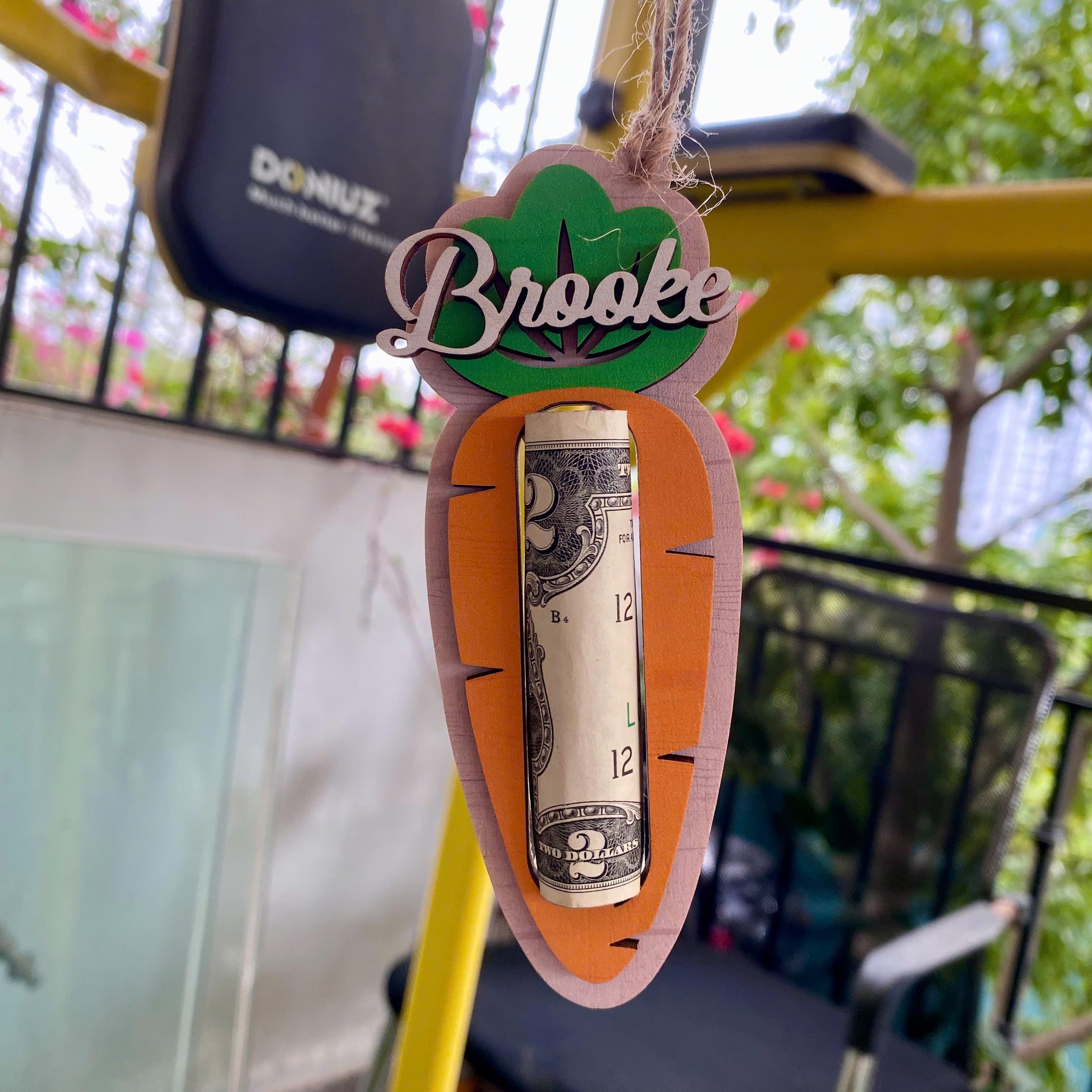 Custom Easter Carrot Money Holder, Personalized Basket Tag, Easter Gift for Kids