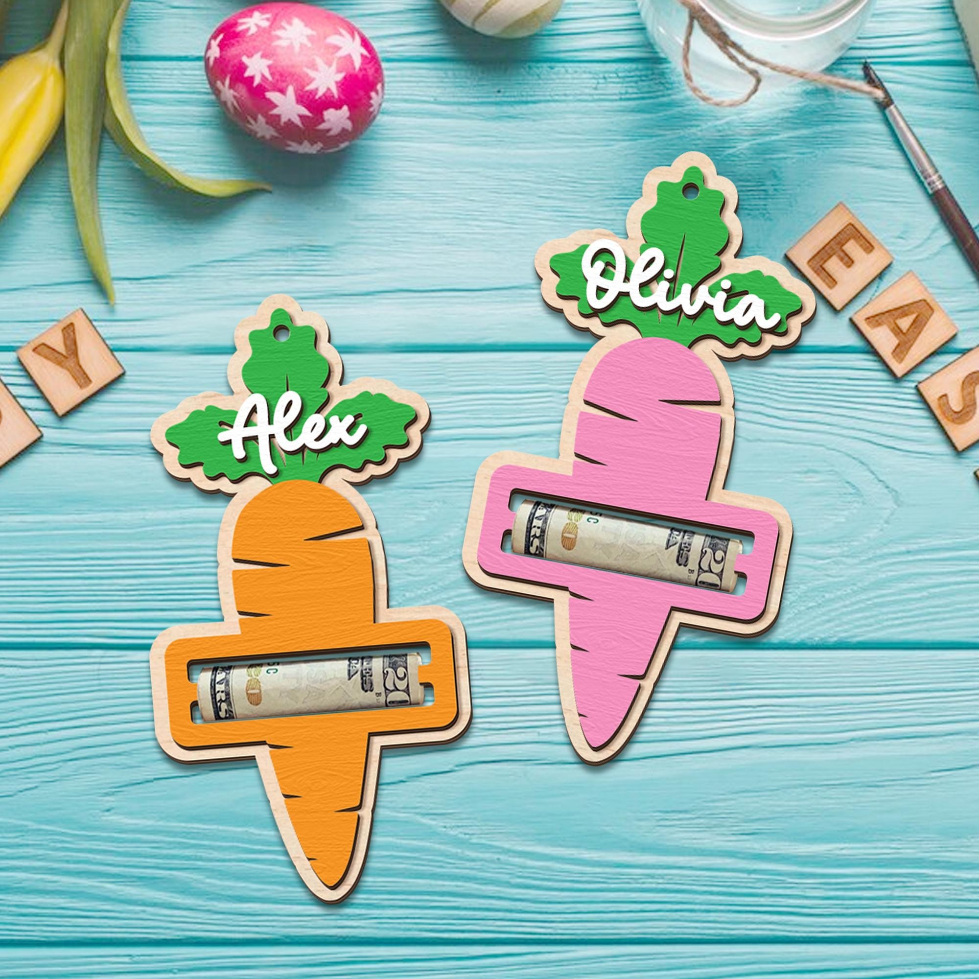 Personalized Carrot Money Holder, Custom Name Easter Cash Holder for Kids