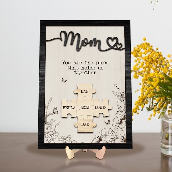 Personalized Mom Puzzle Sign, Mother's Day Gift from Kids Husband, Piece That Holds Us Together Grandma Gift, Customized Puzzle Pieces Sign