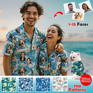 Custom Face Hawaiian Shirts Personalized Men Hawaiian Button Up Shirts Custom Face Shirts Summer Gifts Anniversary/Birthday/Vacation Gifts