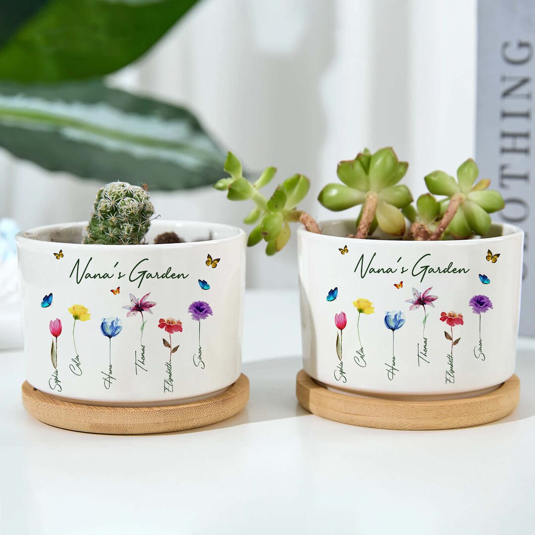 Custom Birth Flower Pots, Customized Grandma's Garden Plant Pot, Gift ...