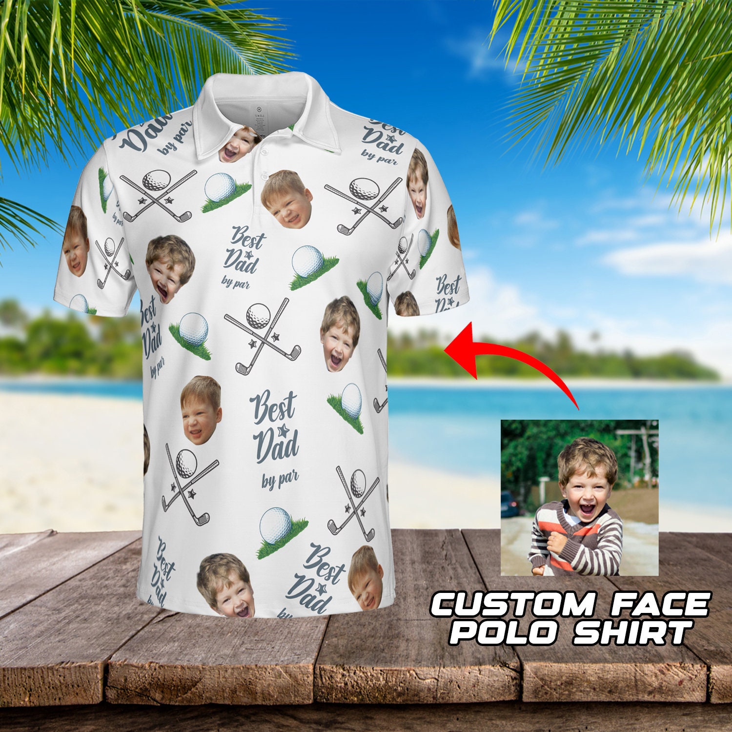 Custom Polo Shirt With Face Best Dad By Par, Personalized Fathers Day Golf Polo Shirt with Face Custom Golf Polo Shirt for Dad Father Golfer