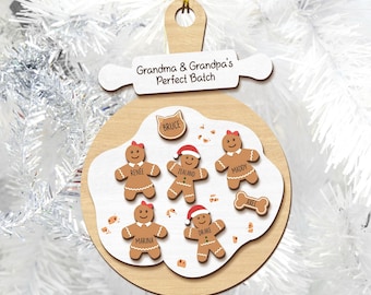 Customized Gingerbread Family Christmas Ornament, Grandma & Grandpa's Perfect Batch Ornament, Custom Family Ornament, Grandparents Ornament