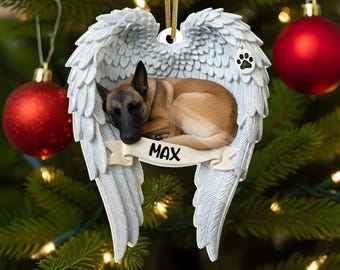 Custom Belgian Malinois Memorial Ornament, Dog Memorial Ornament With Angel Wings, Belgian Malinois Christmas, Belgian Malinois Lover Gift