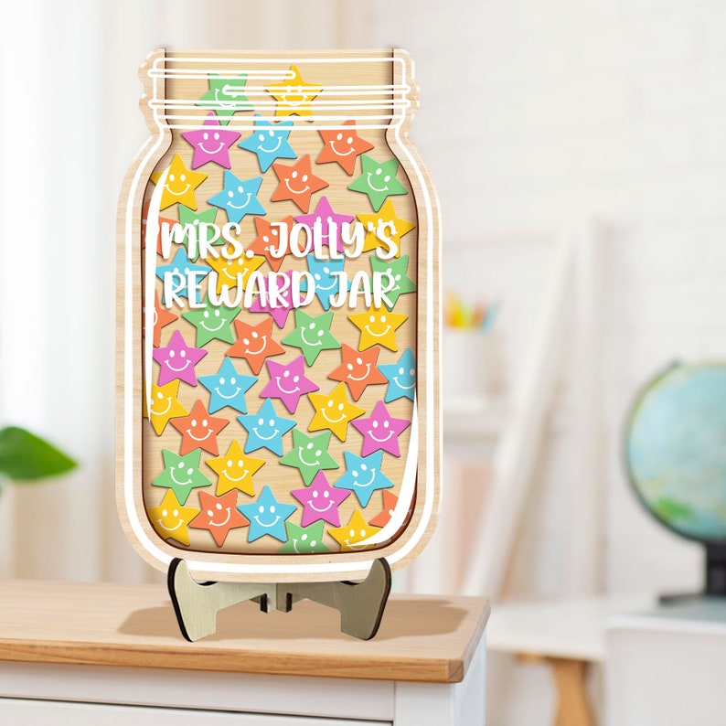 Personalized Teacher Name Rewards Jar, Smiling Star Tokens Reward Jar ...
