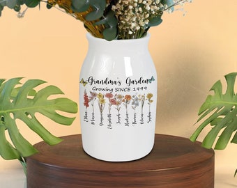 Custom Grandmas Garden Flower Vase, Personalized Birth Flower Flower Vase, Mother's Day Gift ,Gift for Grandma, Mother's Day Gift