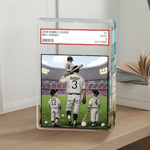 Plaque acrylique personnalisée de style carte à collectionner, papa, grand-père, homme et enfants, cadeau de fête des pères pour papa de baseball, mari