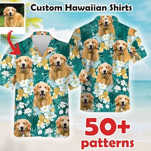 Personalized Photo Upload Photo Hawaiian Shirts Custom Dog Face Shirt Custom Hawaiian Shirt with Pets Face/Valentine Father's Day Gift Shirt