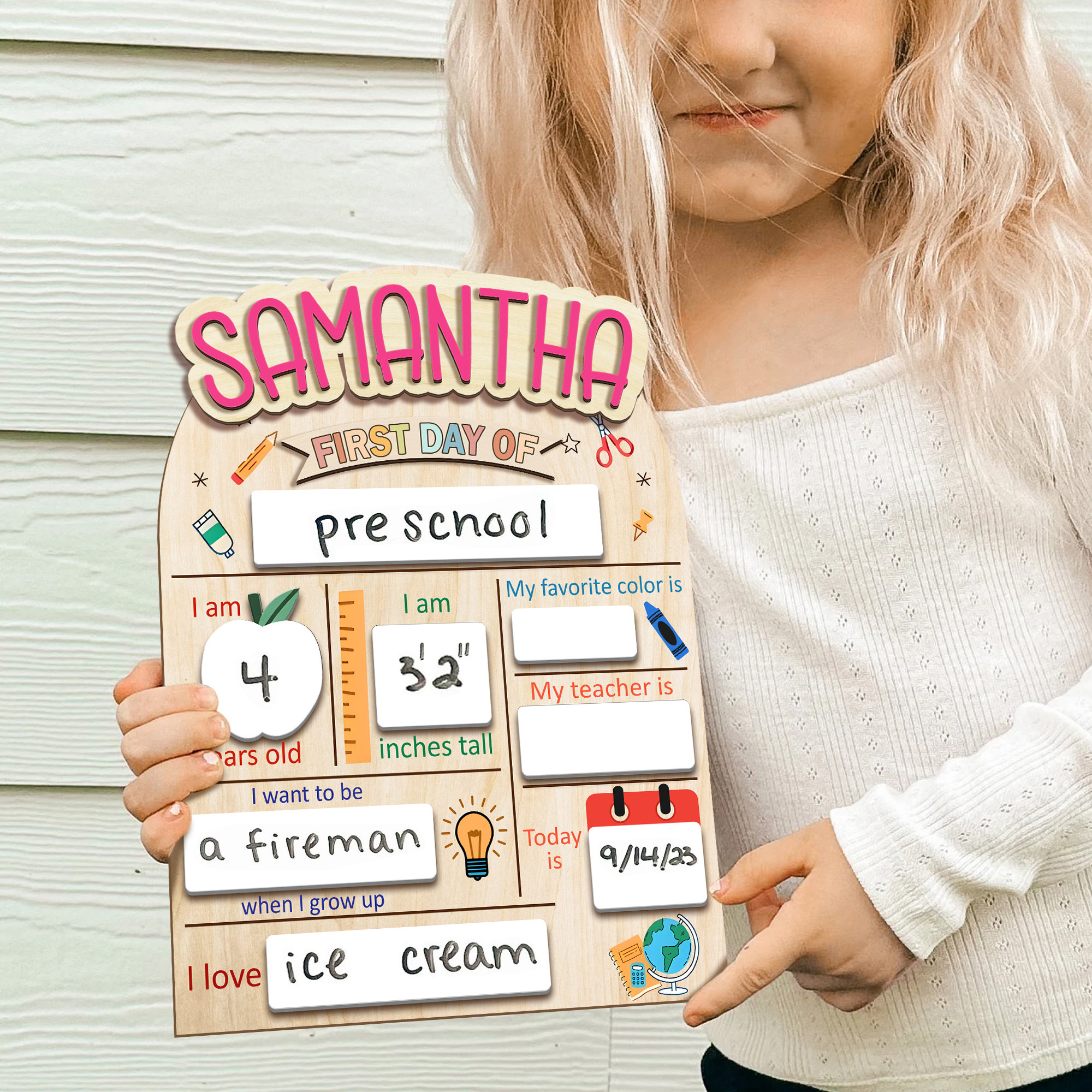 Custom First Day Of School Sign, Last Day of School Sign, Custom Name Sign, Preschool Back To School Dry Erase Sign, 1st Day of School Board