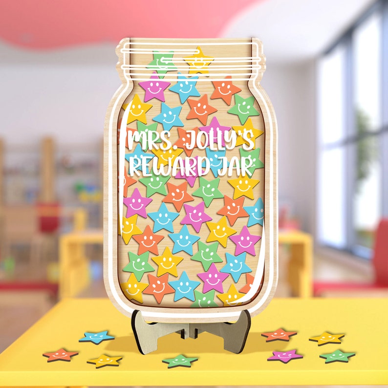 Personalized Teacher Name Rewards Jar, Smiling Star Tokens Reward Jar ...