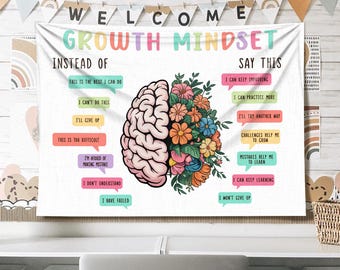 Growth Mindset Classroom Tapestry, Back To School Gift, Teacher Gift, Growth Mindset Welcome Classroom Banner, Custom Classroom Tapestry