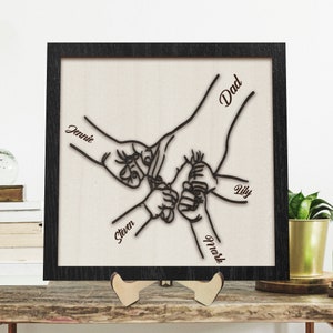 Fist Bump Dad and Kids Framed Wood Sign, Father's Day Gift, Dad Birthday Gift, Gift from Daughter Kids Son, Gift For Husband, Family Sign