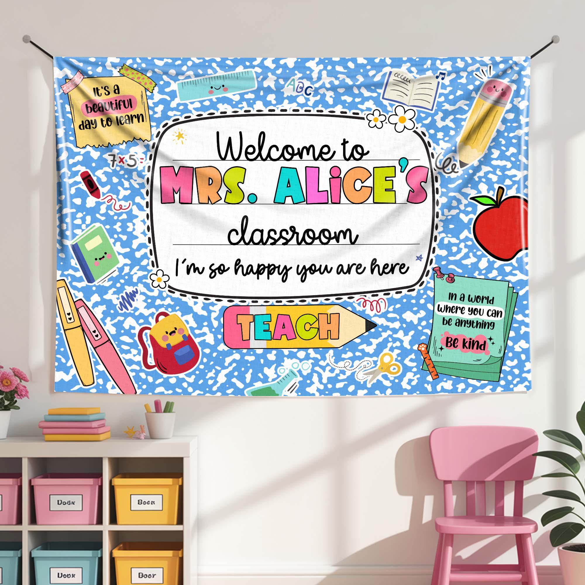 Custom Classroom Welcome Tapestry, Personalized Teacher Wall Decor for Back to School, Welcome to Classroom Tapestry, Teacher Tapestry Gift
