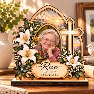 Placa conmemorativa fotográfica personalizada, regalo de condolencias de madera con nombre personalizado, decoración de cruz en memoria de un ser querido, regalo de recuerdo con soporte.