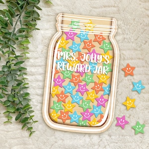 Personalized Teacher Name Rewards Jar, Smiling Star Tokens Reward Jar, Classroom Reward Jar For Kids, Teacher Star Jar, Classroom Decor