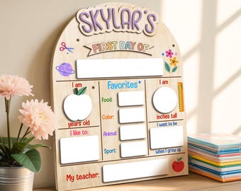 Pizarra personalizada para el regreso a clases, letrero reutilizable para el regreso a clases, accesorio fotográfico para el primer día de clases, letrero personalizado para el primer y último día de clases.