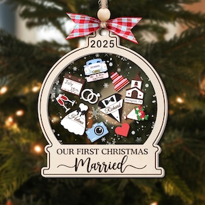 Adorno para la primera Navidad como Sr. y Sra. 2025, Adorno para la primera Navidad de casados, Adorno Shaker para bodas, Adorno para compromisos, Regalo de Navidad para recién casados