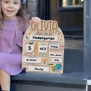 Affiche personnalisée Premier jour du dernier jour d'école, Prénom personnalisé Retour à la carte scolaire, Affiche réutilisable pour tableau noir, Tableau 1er jour scolaire effaçable à sec