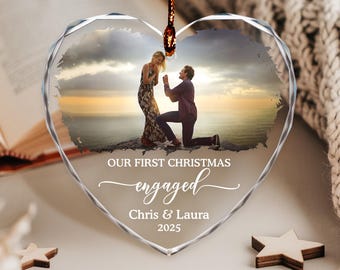 Adorno de compromiso con foto personalizada, adorno para la primera Navidad, adorno de Navidad para parejas, recuerdo de compromiso personalizado, regalo para parejas