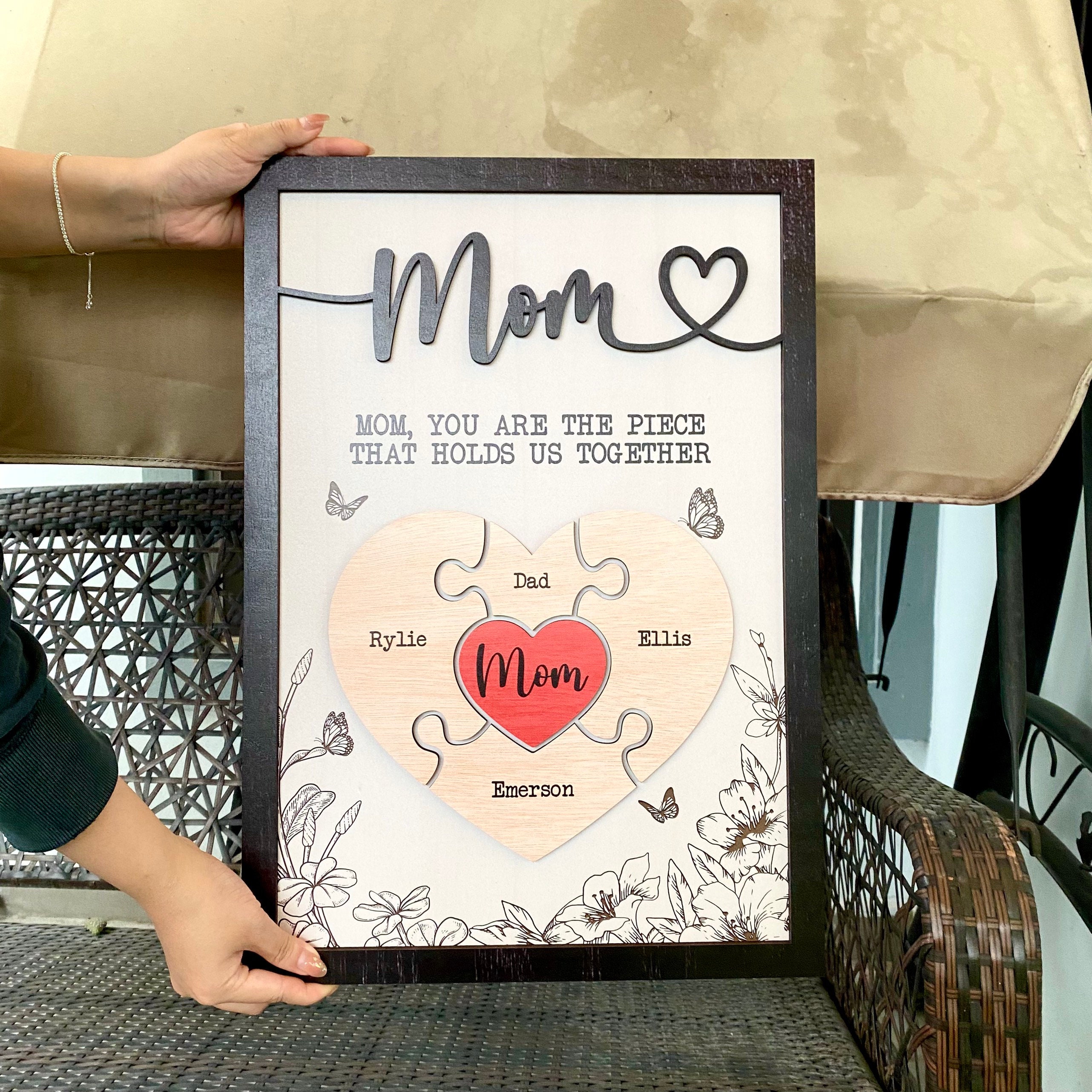 Puzzle Mom Sign, Mothers Day Decor, Grandma Gift, Mom Custom Sign