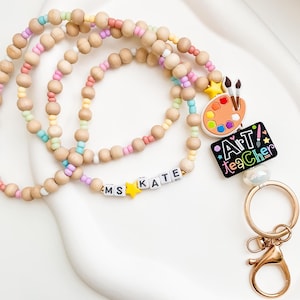 Art Teacher Colorful Wooden Beaded Lanyard | Pastel Seed Beads | Star Beads | Color Palette | Teacher Gifts | Specials | School Fashion