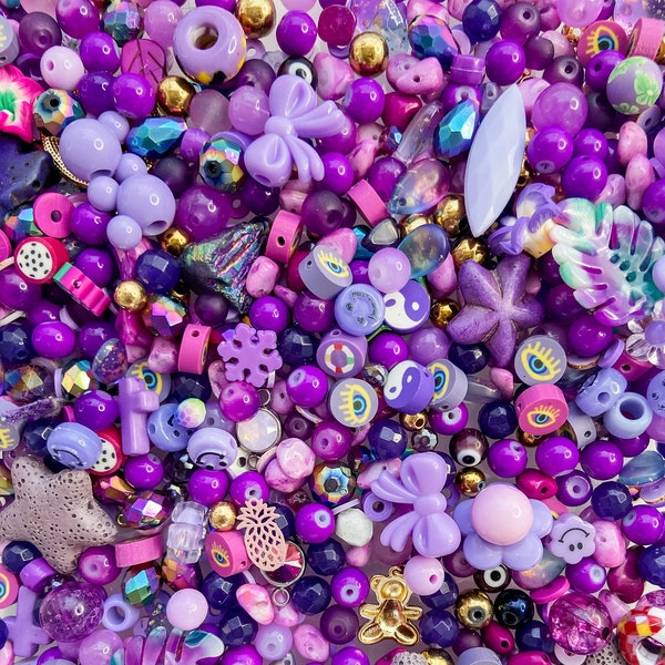 Purple Themed Bead Confetti | DIY Kit | Make Your Own Bracelet | Assorted Shades of Lavender Bead Soup | Colorful Mystery Trendy Bead Mix