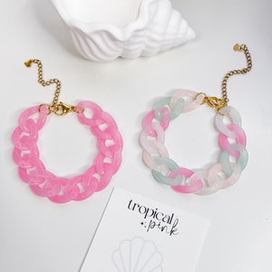 Pastel Acrylic Link Statement Bracelets | Womens Chunky Colorful Jelly Bracelets | Spring Bracelets | Plastic Adjustable Chain Bracelet
