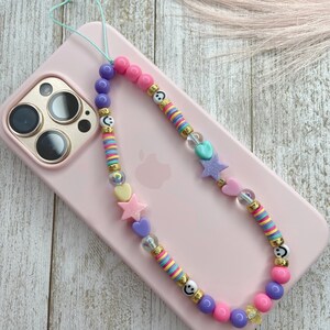 Happy Colors Smiley Face Cell Phone Charm Pastel Rainbow Hearts Heishi ...
