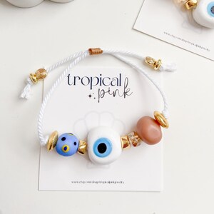 Glam Eye Bracelet | Handmade Lampwork Beads | Brass Textured Beads | Brown Resin Beads | Bumpy Beads | Cotton Cord Adjustable Bracelets