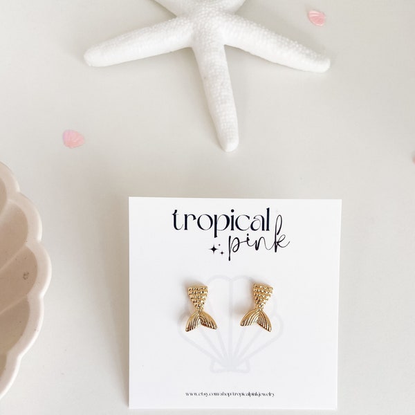 Mermaid Gold Stud Earrings | Tiny Gold Gold Plated Mermaid Tail | Coastal Aesthetic | Summer Jewelry | Beach Theme | Tropical | Summer Vacay