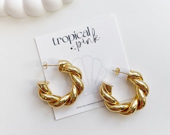 Twisted Chunky Hoops | 18K Gold Plated Brass | Lightweight Earrings | Gift for Mom |  Bold Jewelry | 34MM Statement Earrings