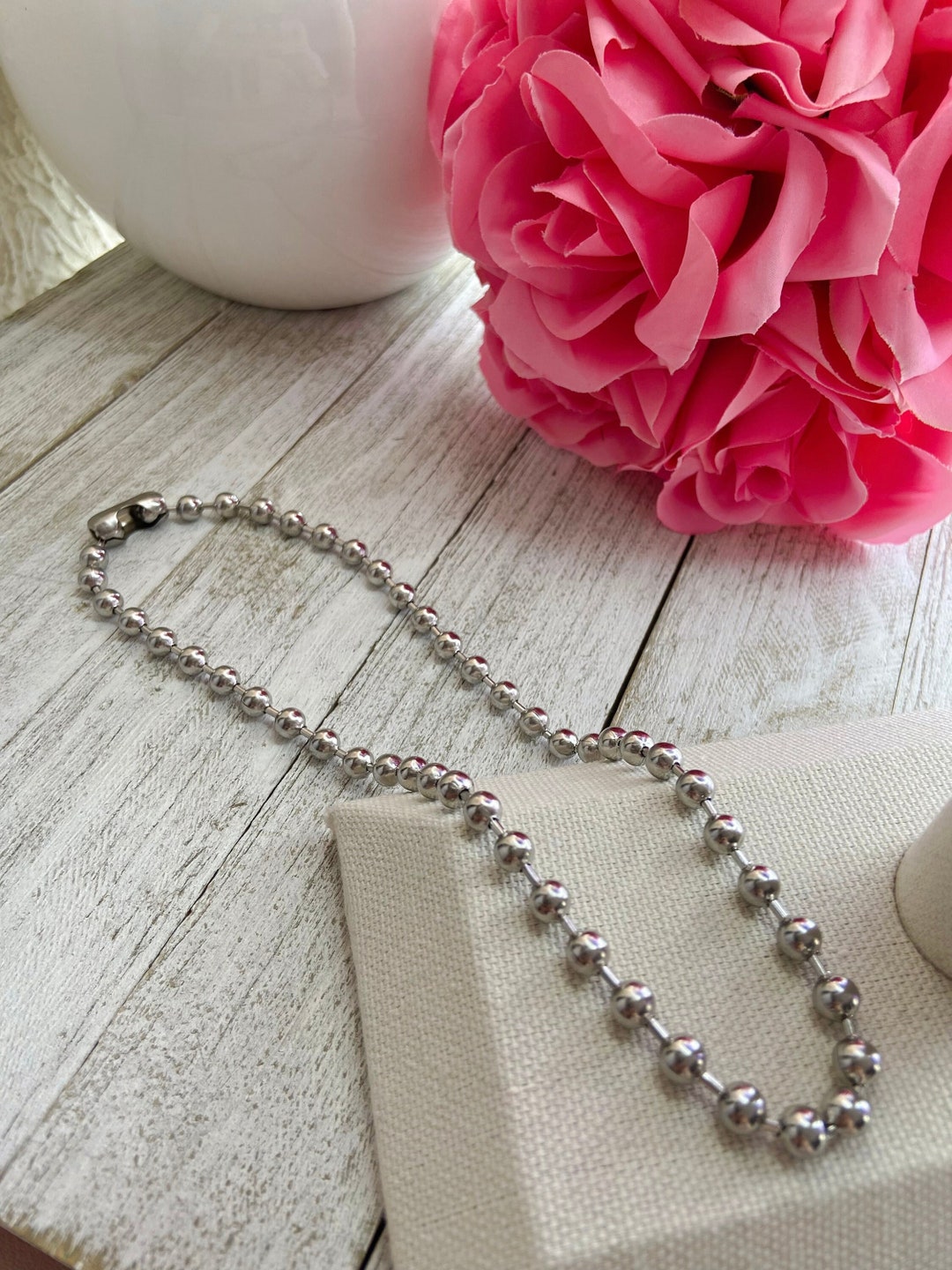 Silver Stainless Steel Ball Chain Choker 6MM Ball Bead Unisex Necklace