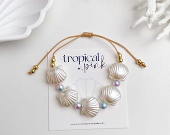 Mermaid Song Adjustable Bracelet | Beach Jewelry | Clam Shell Beads | Seashell Bracelet | Coastal Aesthetic | Mermaidcore Nautical Conch