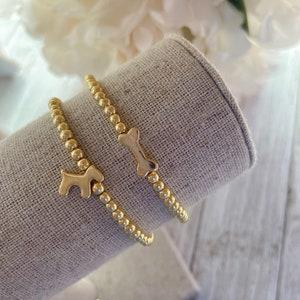 18K Gold Plated Puppy Dog Bone Charm Bracelet | Dog Mom Jewelry | Pet Lovers Fur Mamma Womens Stacking Bracelets | Love My Dog Pet Memorial