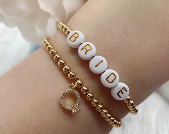 Bride Gold Plated Beaded Name Bracelet | Bride To Be Wedding Gifts | Wedding Ring Future Mrs. Bracelet | Bridal Shower | Engagement Gifts