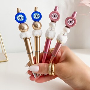 Glam Turkish Eye Beaded Pen | Evil Eye | Rhinestone Beads | Boho Good Vibes | Black Ink Ballpoint Pen