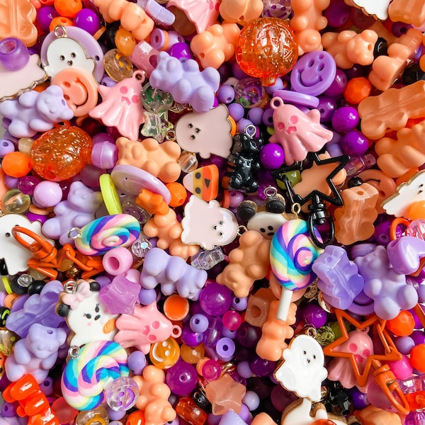 Halloween Bead Confetti | Pastel Halloween Charms Grab Bags | Assorted Cute Ghost | Spooky Bead Soup | Fall Mystery Bead Mix
