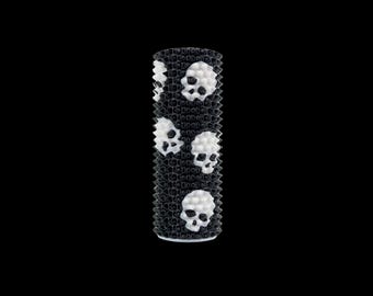 Stimmy Stick - Black with White Skulls DESIGNS -SOFT SPIKES - Sensory Pain Stim  Roller with Soft spikes for Focus and Grounding