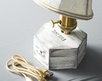 Rechargeable Usb Lamp TimeBulb SHADE | Accu Battery Cordless Led Table Light Decor, Gold Wedding Christmas Bedside Nightstand Lampshade Gift