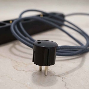 Custom 6x Cloth Cord PowerStrip | Granit Gray Fabric Cable | Multiple Socket Euro Textile Extension | Black Connector Plug | Industrial Loft