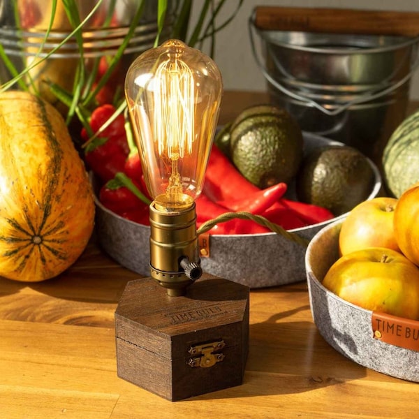 Edison Bulb Table Lamp TimeBulb CAMO | Thanksgiving Decor | Travel Vanlife Camping Retro Army Tactical Portable Lantern | Present Home Gift