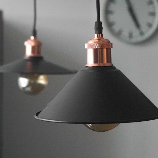 Copper Style Pendant Lamp Set TIMEBULB CONE | Led Vintage Industrial Design Kitchen Bar Ceiling Light | Matte Black Retro Factory Shade Home