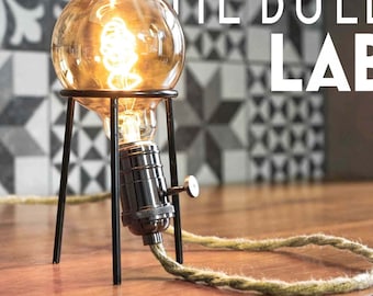 Led Laboratory Tripod Table Lamp TIMEBULB LAB | Vintage Industrial Home Edison Steampunk Loft Gunblack Socket E26 E27 | Gift her him Chemist