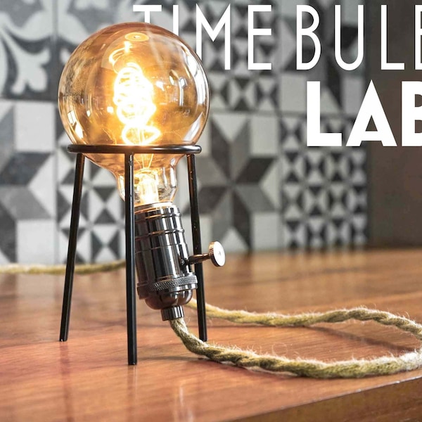 Led Laboratory Tripod Table Lamp TIMEBULB LAB | Vintage Industrial Home Edison Steampunk Loft Gunblack Socket E26 E27 | Gift her him Chemist