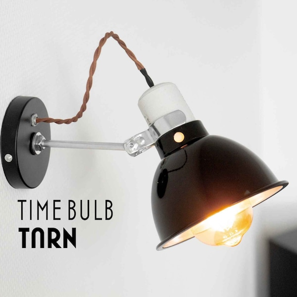 Led Bettlampe Dimmbar Set TimeBulb TURN | Industrielle Textilkabel Stoffkabel | Schlafzimmer Wandlampe Nachtlicht | Retro Emaille Reflektor