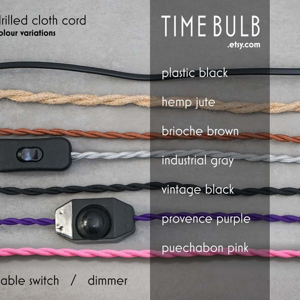 Fabric Lamp Cable | Custom Fitted Ready Wired Cloth Cord | DIY Repair Kit | +Switch | Multi Color Scale Price | Drilled 2 pin 0.75mm2 Copper