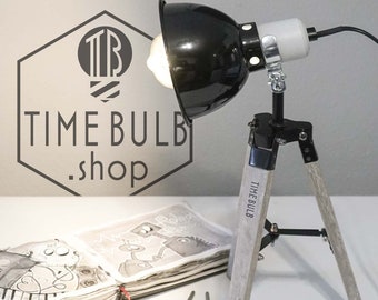 Creative Desk Lamp by TIMEBULB | Custom Wood Tripod Cloth Cord Spotlight | Vintage Industrial Reading Night Table Loft HomeOffice Light DIY