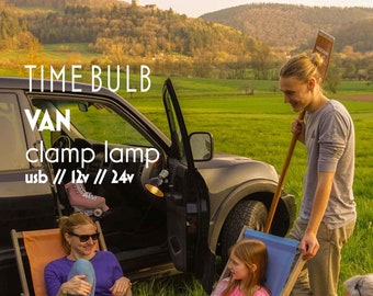 12V 24V Car Clamp Lamp TIMEBULB | Boho Camper Van Spotlight | Retro Vintage Industrial Hobby Workshop Studio | Led Truck Bus Travel Gadget