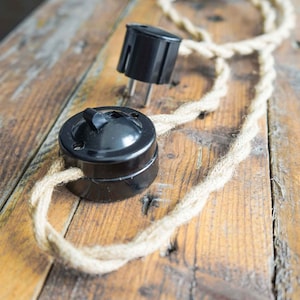 Fabric Lamp Cable +Plug +Switch | DIY Kit | Light Pull | Bakelite Lightswitch | Custom Fitted Ready Wired Cloth Cord | Drilled 2 pin 0.75mm