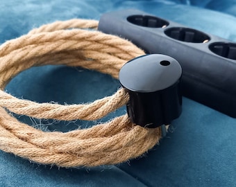 3/6x Hemp Cord Powerstrip | Custom Multiple Socket Extension | Cloth Cable Braided Hemprope | Textile Fabric | Hygge Rustic Jute Rope Gift
